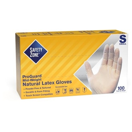 Safety Zone GRPR-1T, Disposable Gloves, 4 mil Palm, Latex, Powder-Free, S, 100 PK, Off-White SZNGRPRSM1T